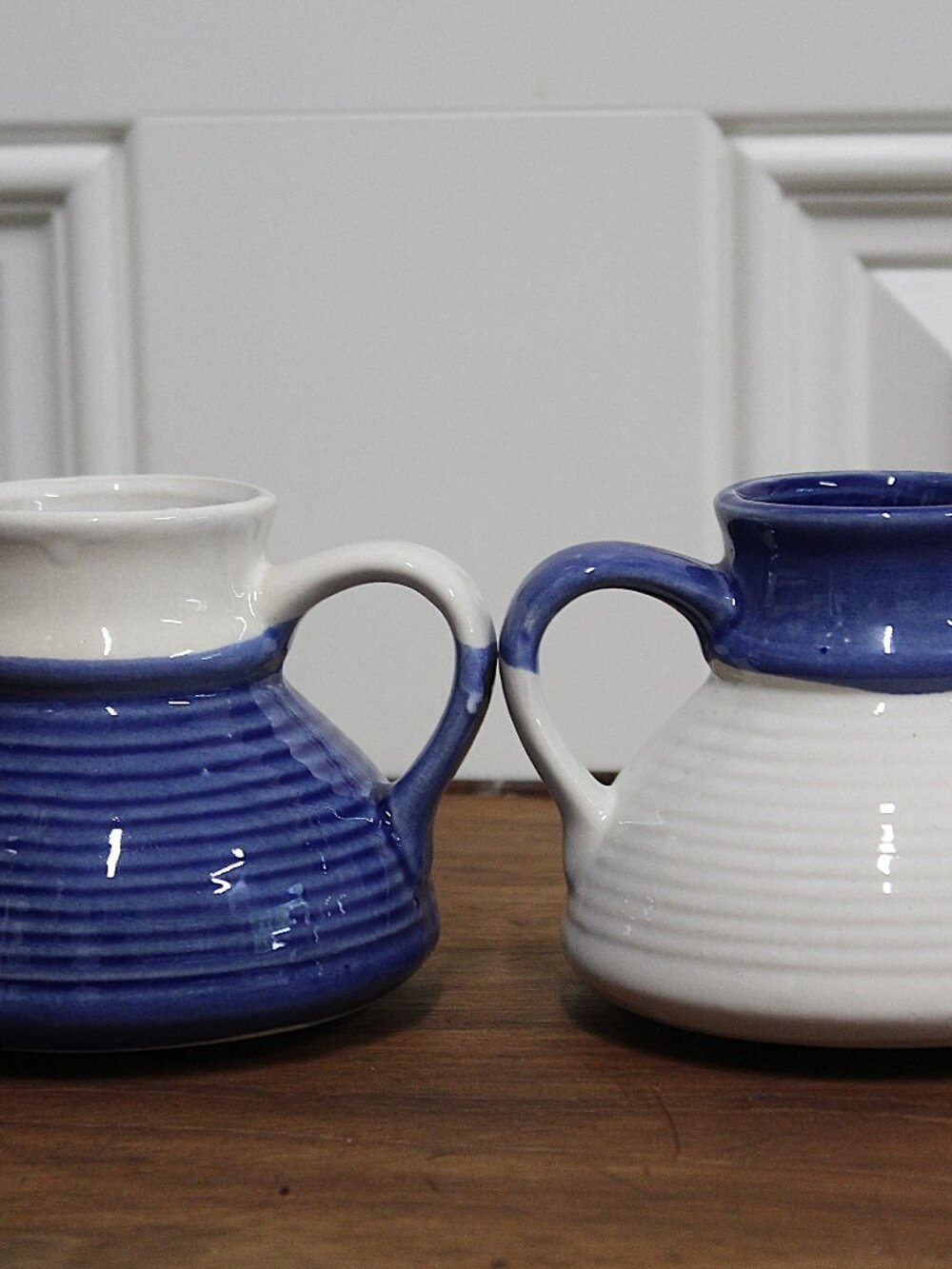 Vintage Blue & White Flat Bottom Mug Pair